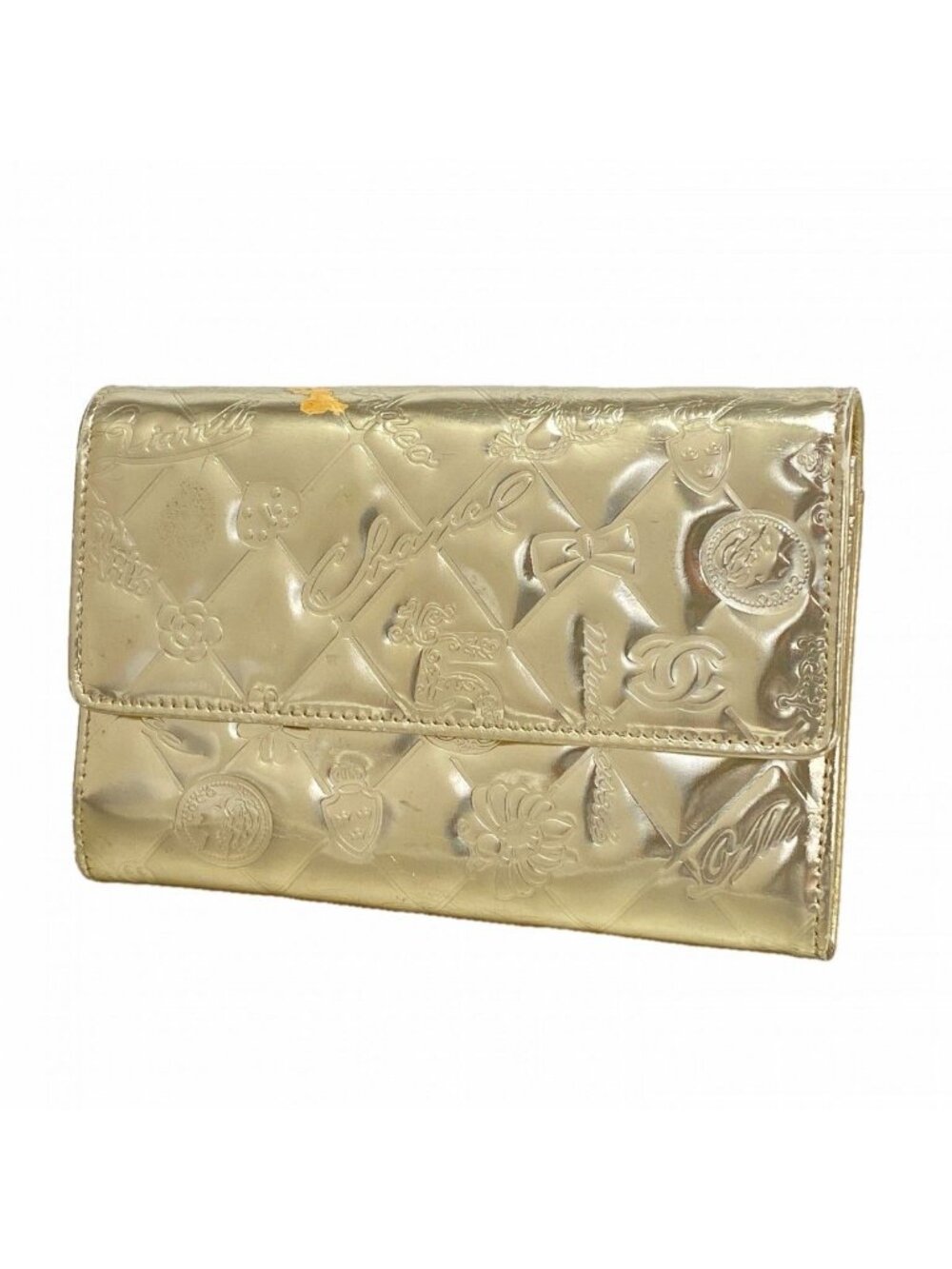 Chanel Wallet Icon Patent Leather Champagne Gold